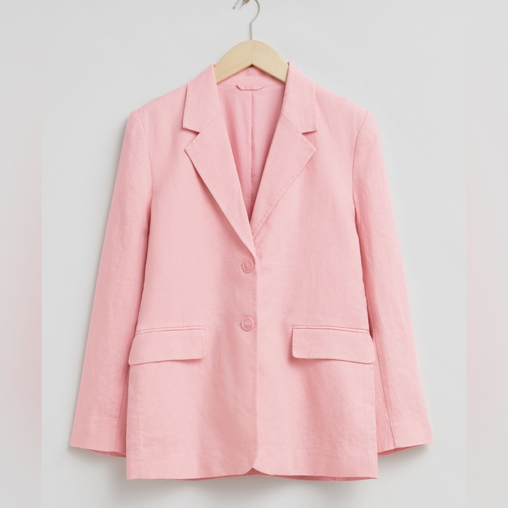 New relaxed single breasted linen blazer color pink size medium